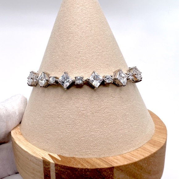 Sterling Silver Princess-Cut & Round Cubic Zirconia Tennis Bracelet - Picture 1 of 16